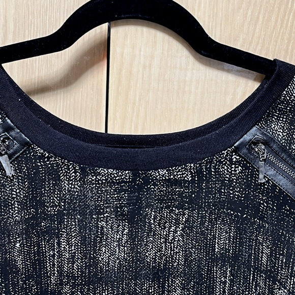 Lane Bryant 22 / 24 3X Tunic Sheer Zip Shoulders Black White Crosshatch Edgy - Picture 2 of 12